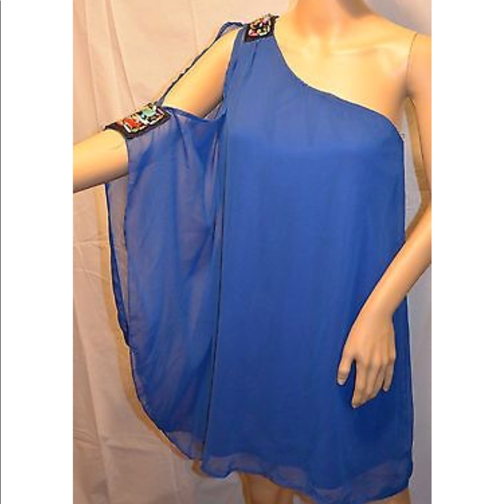 Awake Couture One Shoulder Blue Sheer Dress